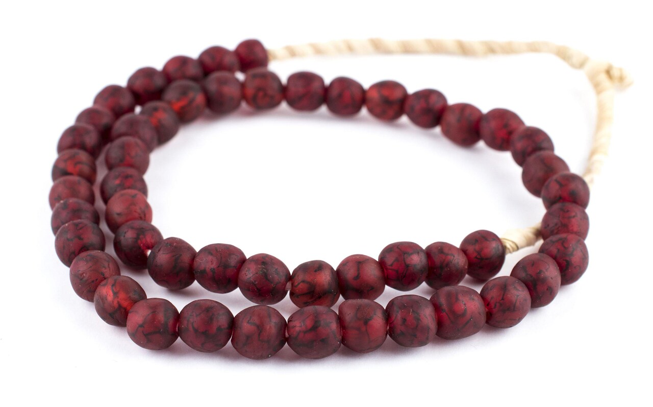 The Bead Chest African Recycled Glass Beads, 11mm - Full Strand Eco-Friendly Fair Trade Sea Glass Beads from Ghana Handmade Ethnic Round Spherical Tribal Boho Krobo Spacer Beads